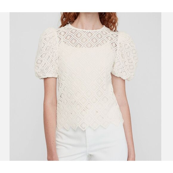 EXPRESS Women lace Puff Sleeve White Top Shirt Blouse Victorian Small - Picture 2 of 11